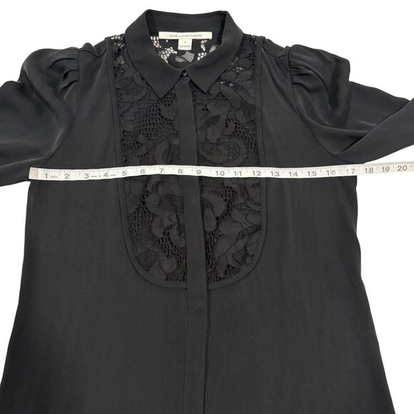 Diane von Furstenberg Lucia Lace Bib Silk Black Blouse Size 4 - Picture 8 of 9